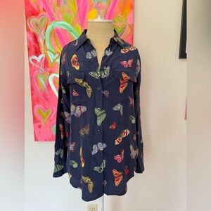 Equipment Butterfly Print Button-Down Blouse